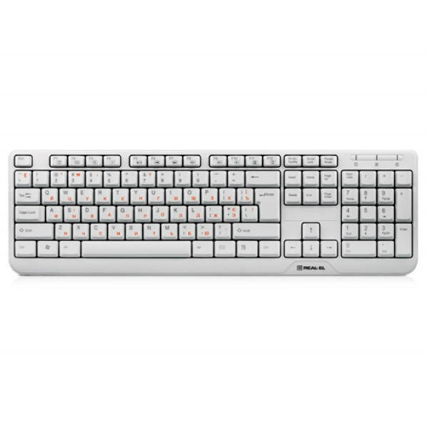 

Клавиатура проводная Real-El Standard 500 USB white Б/У, Белый