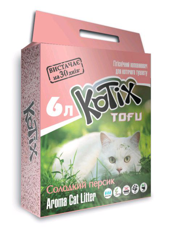 

Наполнитель для кошачих туалетов KOTIX TOFU Сладкий персик 6L