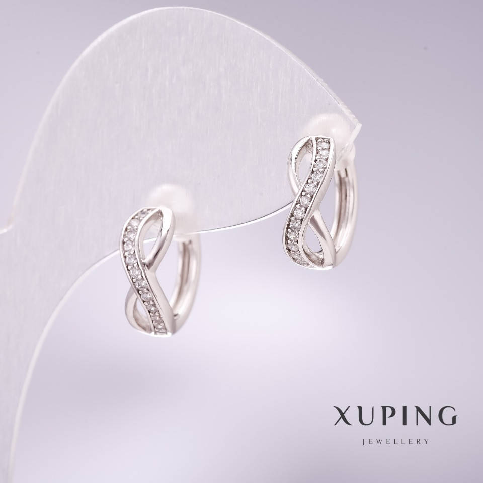 

Серьги Xuping с белыми стразами 14х5мм родий