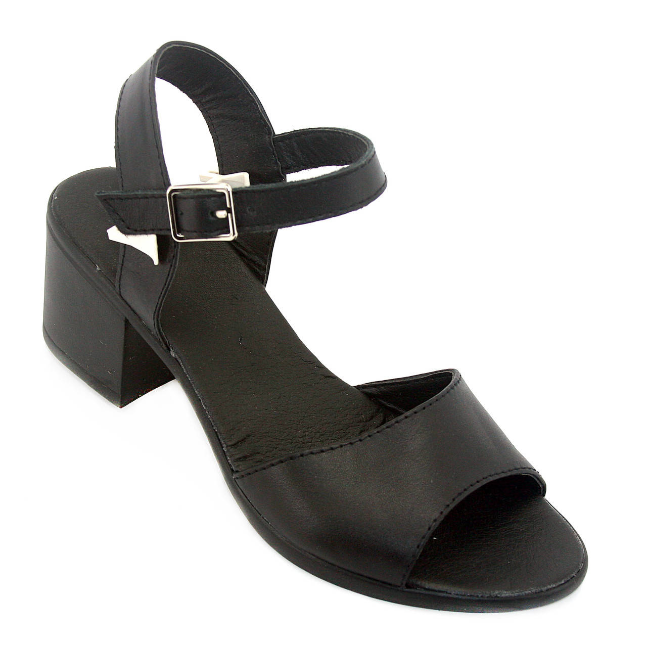 

Босоножки женские на устойчивых каблуках черного цвета из натуральной КОЖИ 38