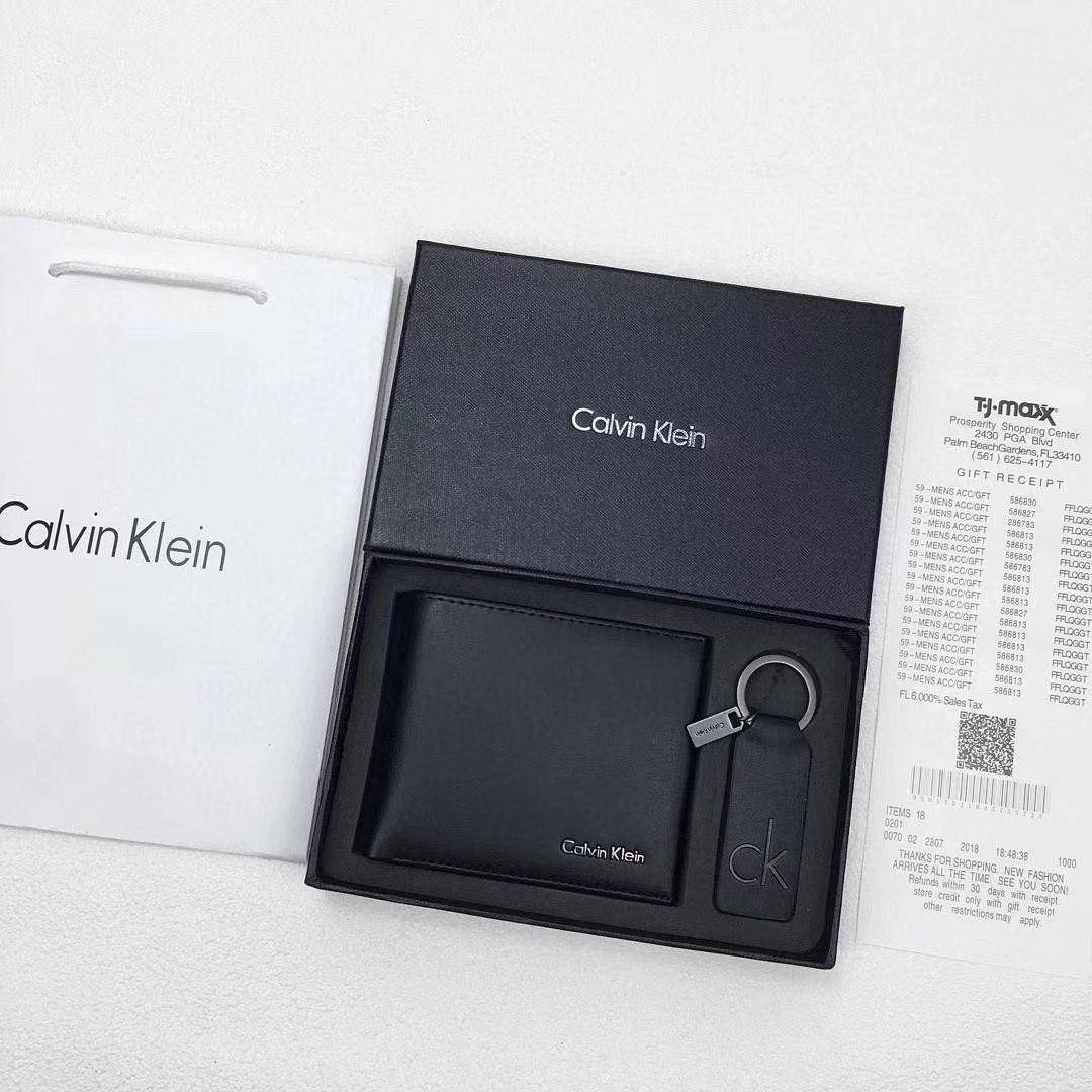 

Мужское кожаний кошелек Calvin Klein +брелок (Топ якість), Черный