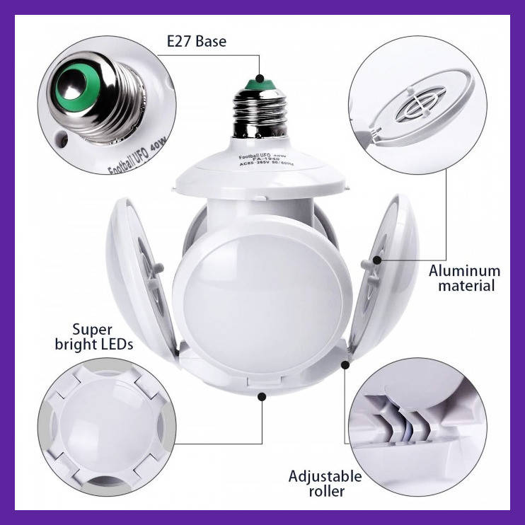 

Лампочка люстра светодиодная раскладная LED лампа 40Вт 220В E27 FOOTBALL UFO LAMP белый Товары для дома,