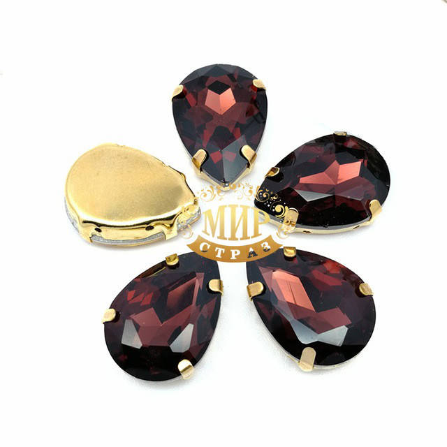 

Стразы в золотых цапах Red Wine, Размер 13x18мм*1шт