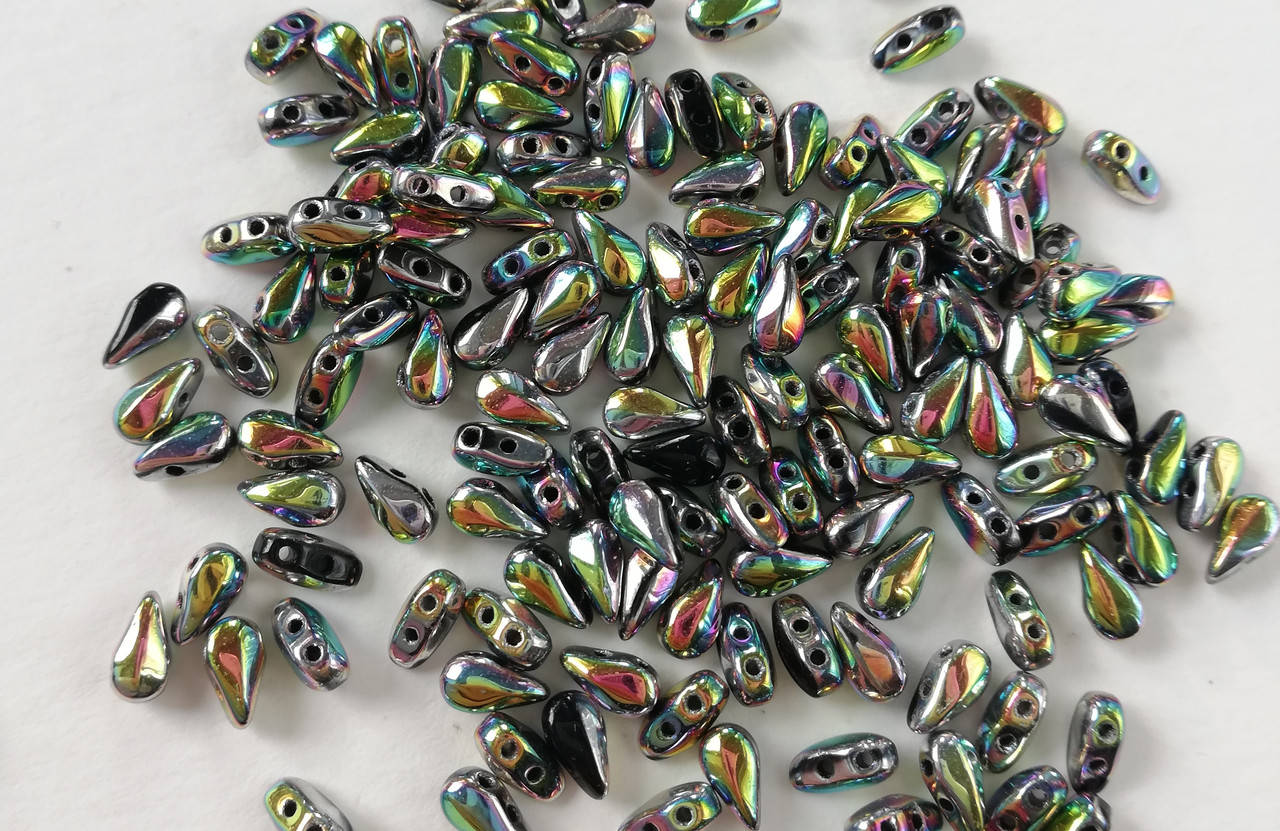 

Drop Duo 3 x 6 mm з двома отворами Чеські намистини Jet Vitrail Full Ціна за 10 шт
