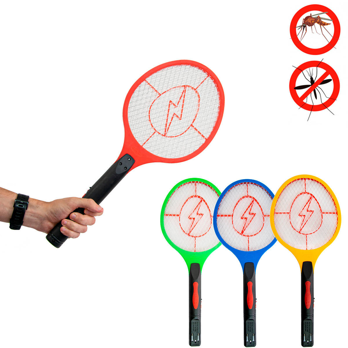 

Мухобойка електрична на акумуляторі - Червоний обідок і блискавка 51х21см, мухобійка ракетка від комарів (NS)