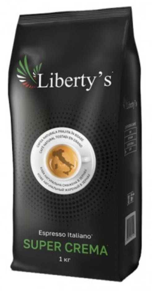 

Кофе зерновой Liberty's Super Crema, 1кг 20/80 итальянская обжарка, Италия