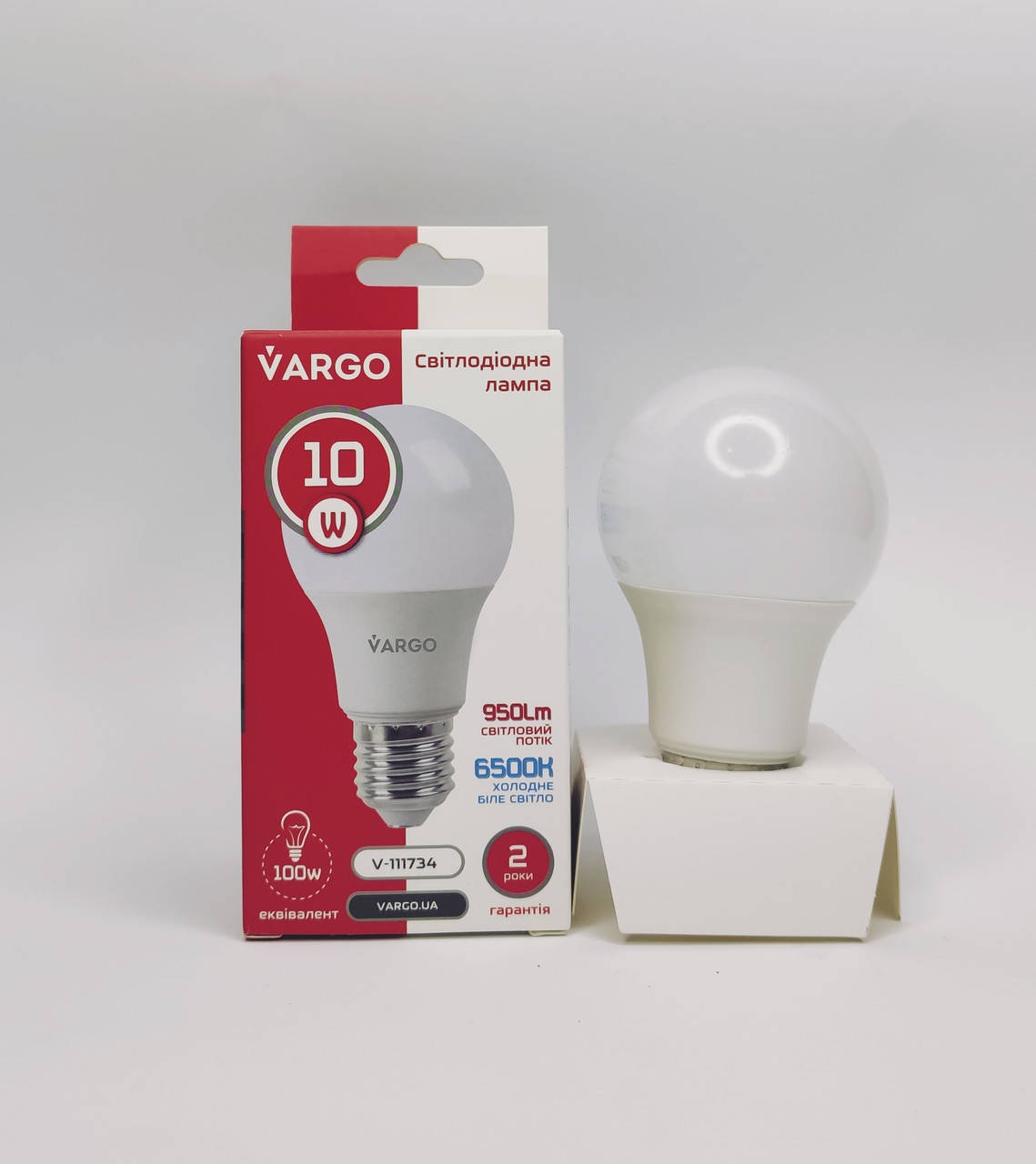 

Светодиодная LED лампа холодный свет Vargo A60 10w E27. 6500K