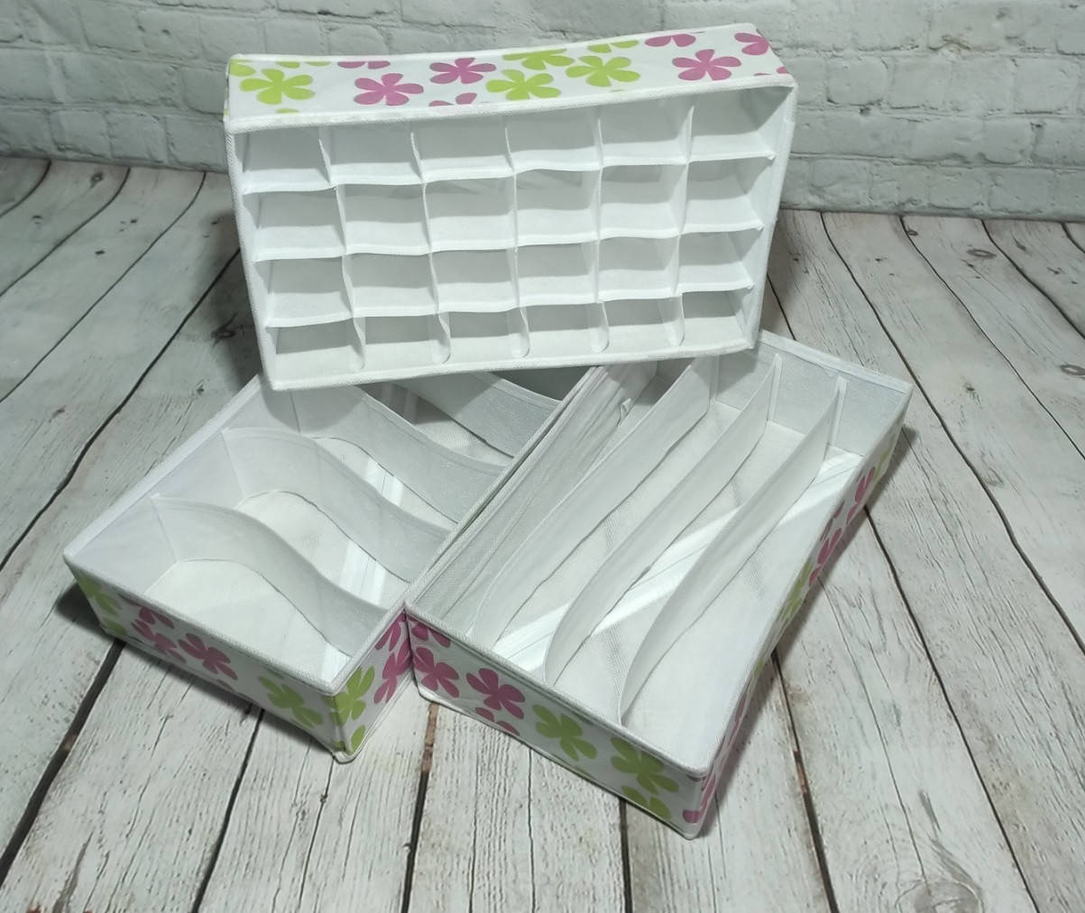 

Набор органайзеров для хранения белья, 3 шт. Белый в цветы Кладовка