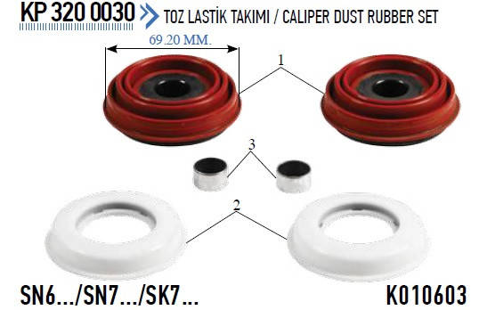 

Ремкомплект тормозного суппорта (пыльники, пятаки) SN6-7, SK7 69,2 mm K010603 (150101)