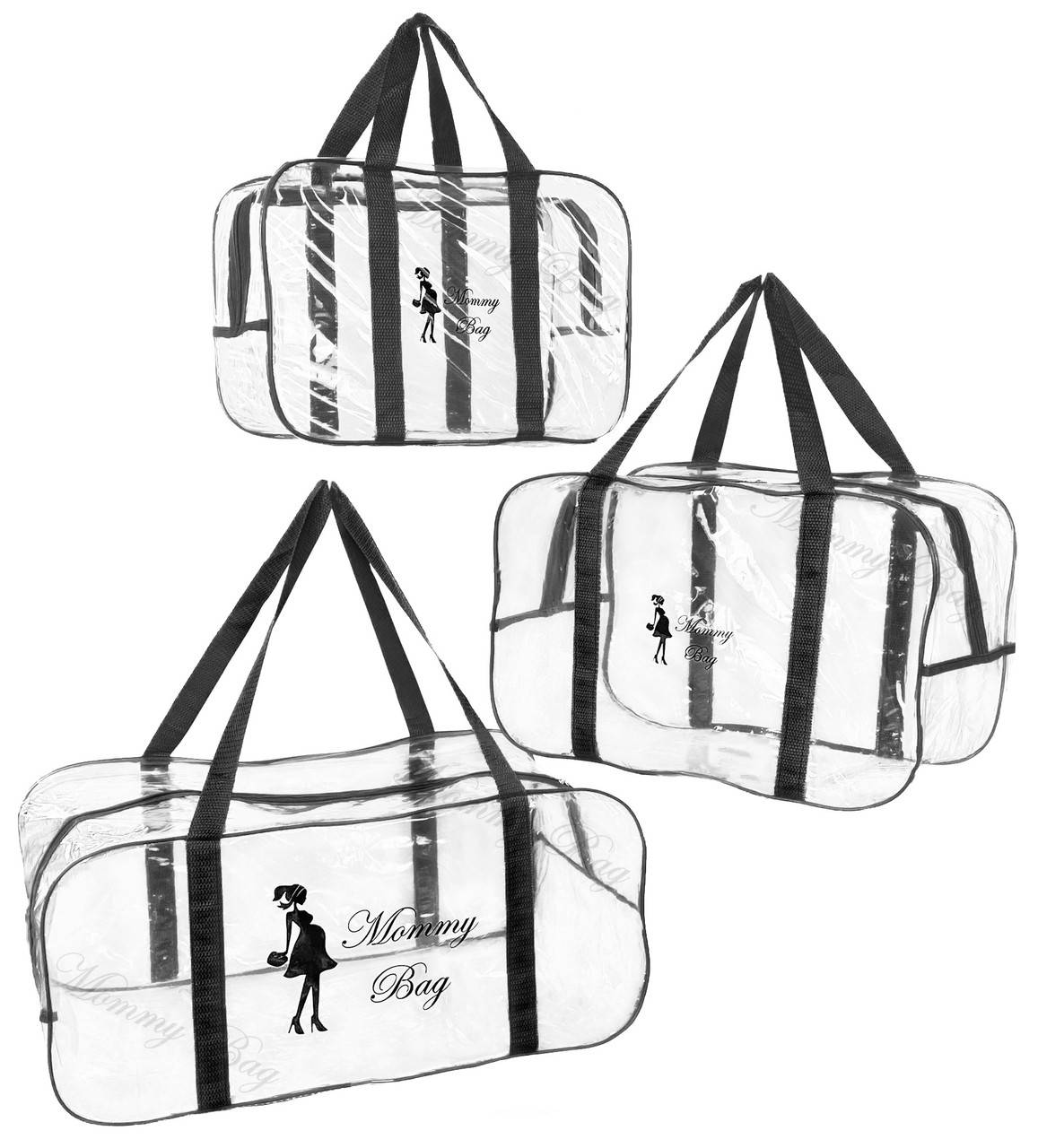 

Набор из прозрачных сумок в роддом Mommy Bag, размеры - S, M, L, цвет - Черный