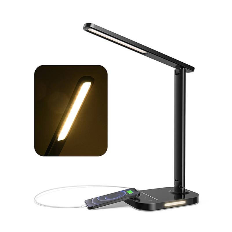 

Светодиодная настольная лампа С безпроводной зарядкой, лампа с регулируемой яркостью и USB-портом для зарядки, Черный