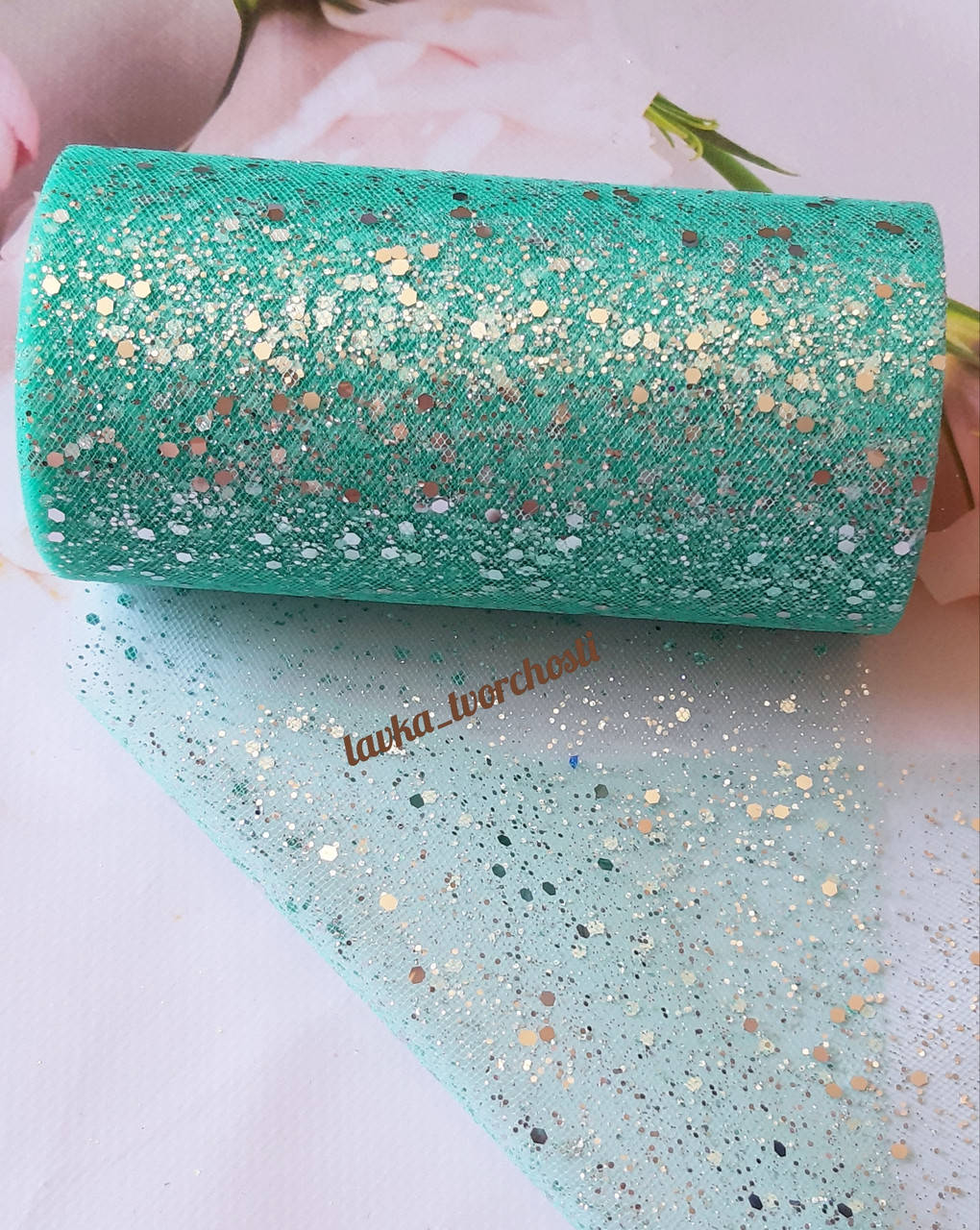 

Фатин з блискітками бірюзовий 15см