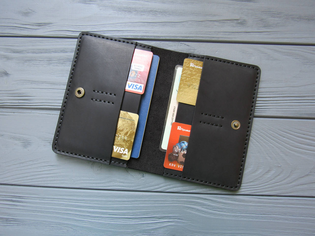 

Кожаное портмоне для паспорта, прав и автодокументов_черное, Черный