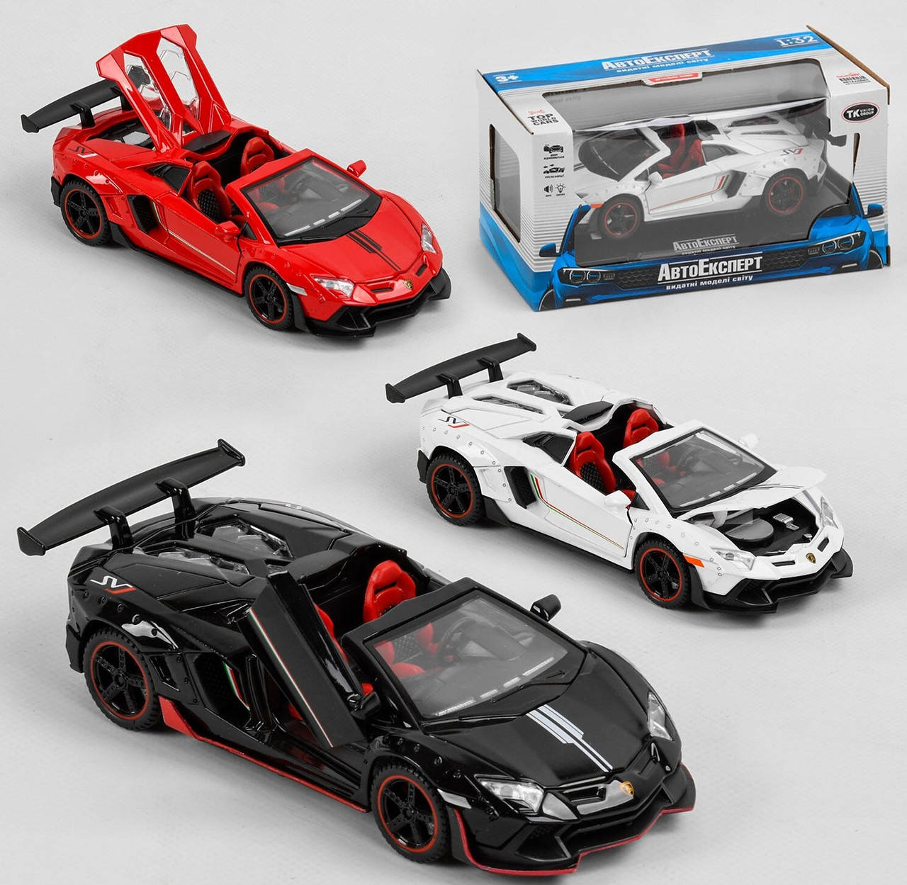 

Машинка автомодель Lamborghini Aventador 1:32 двери открываются вверх металлическая инерционная 3 цвета, Черный