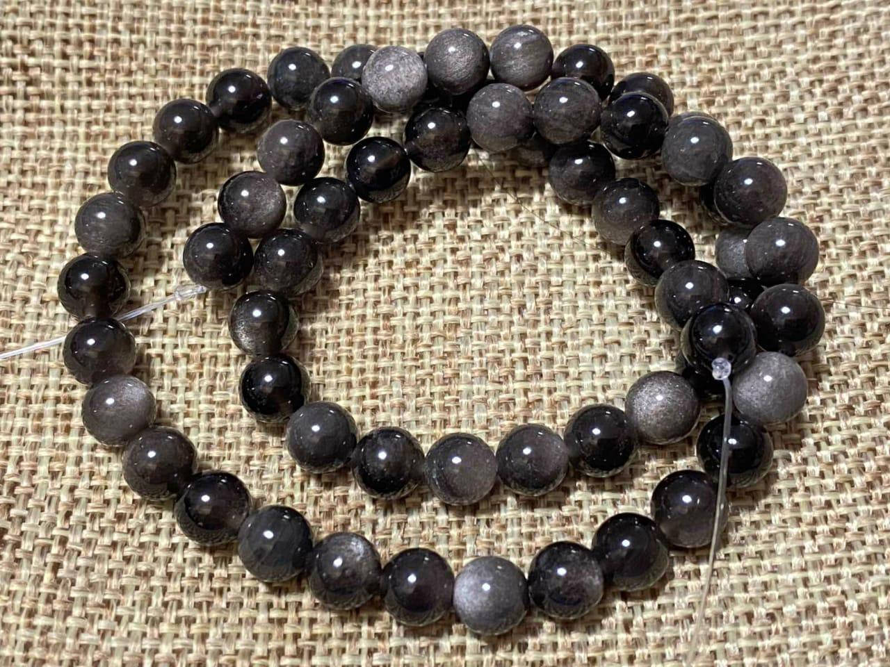 

Бусины на нитке Обсидиан серый гладкий шарик d-6мм(+-) L-37см