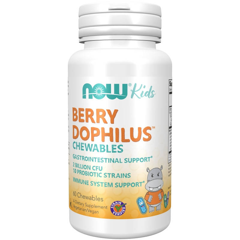 

NOW Foods Berry Dophilus пробиотики детские 2 миллиарда 60 жевательных таблеток