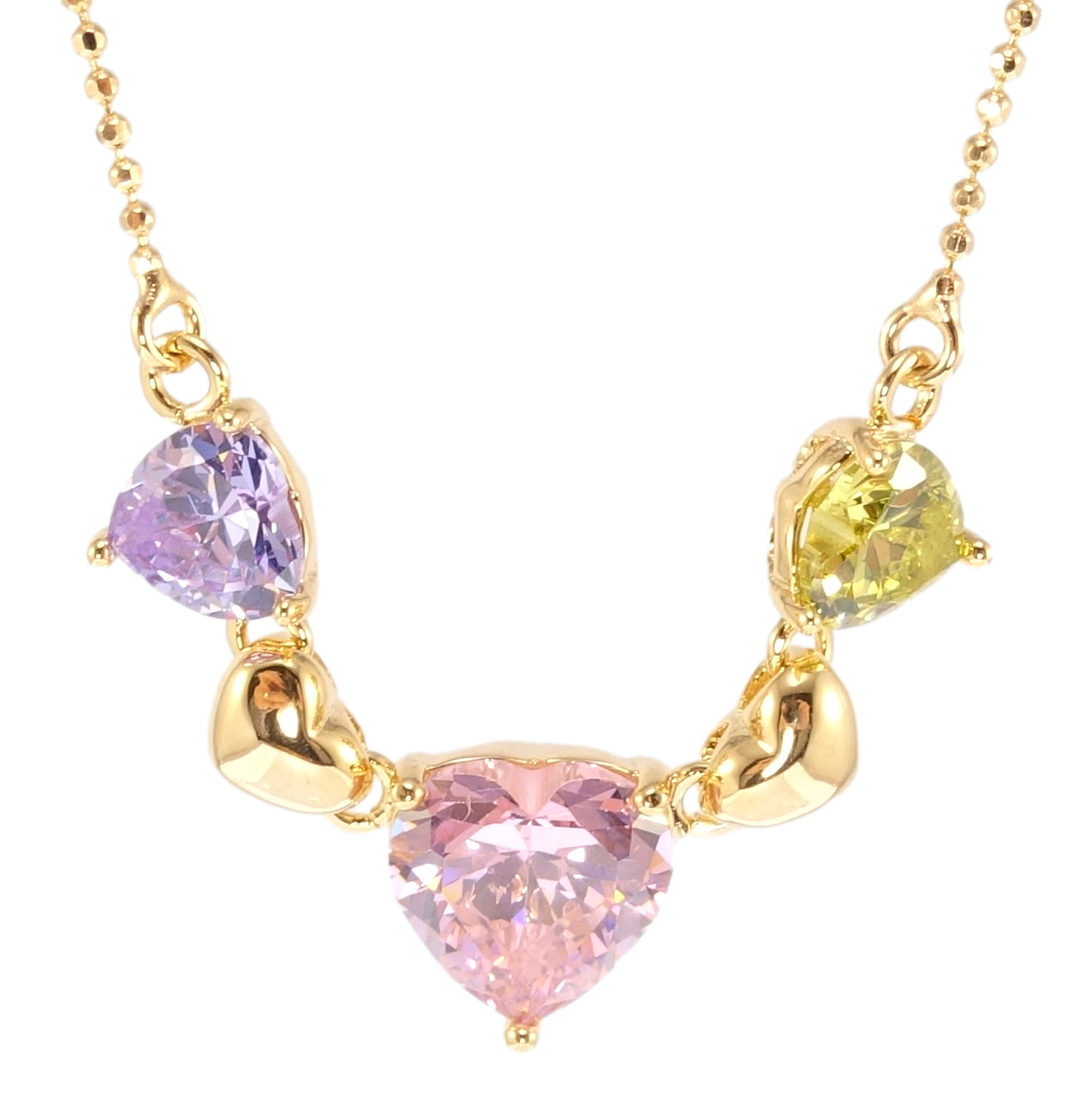 

Подвеска на цепочке Xuping Позолота 18K "Сердечки с цветными фианитами" длина 42-45см х 1мм
