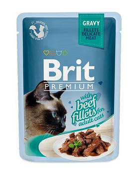 Вологий корм Brit для кішок шматочки філе яловичини в соусі, 85гр