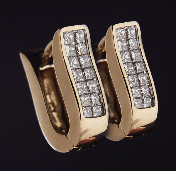 Жіночі сережки з жовтого золота з діамантами С32Л1№7
