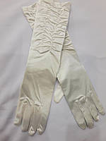 Рукавички жіночі атласні довгі кремові жатка 38 см