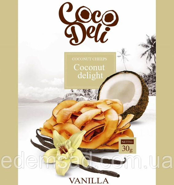 Чипси кокосові солодкі з ваніллю "Coco Deli", 30 г