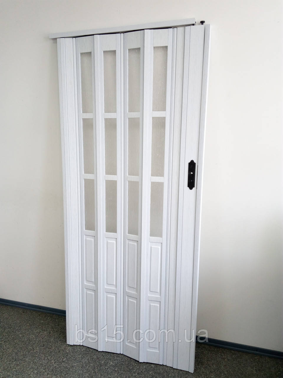 Двері гармошка розсувна напівосклена 1-білий ясен,860х2030х12 мм, фото 1