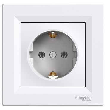 Розетка з заземленням Schneider Electric Asfora 16A, біла, IP21, вбудована, фото 1