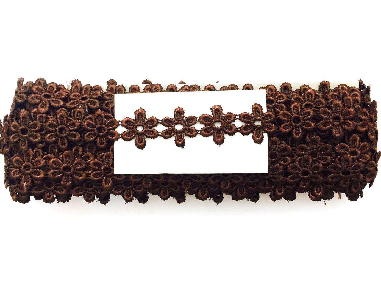 Мереживо в'язане ромашка 14.5 м у пакованні, колір коричневий (ширина 2 см)