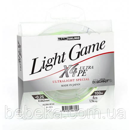 Плетена Жилка Team Salmo LIGHT GAME FINE GREEN X4 UltraPE 100/0,064(0,4#) (інд.уп/ *6) (5014-006), фото 1