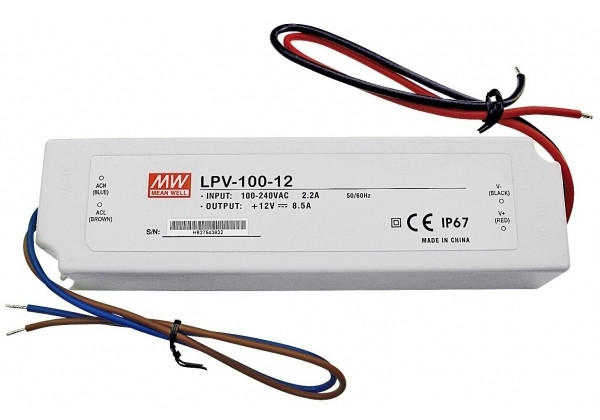 Блок живлення Mean Well LPV-100-12 12В; 8.5 А; 102 Вт IP67 (герметичний) Код.59017