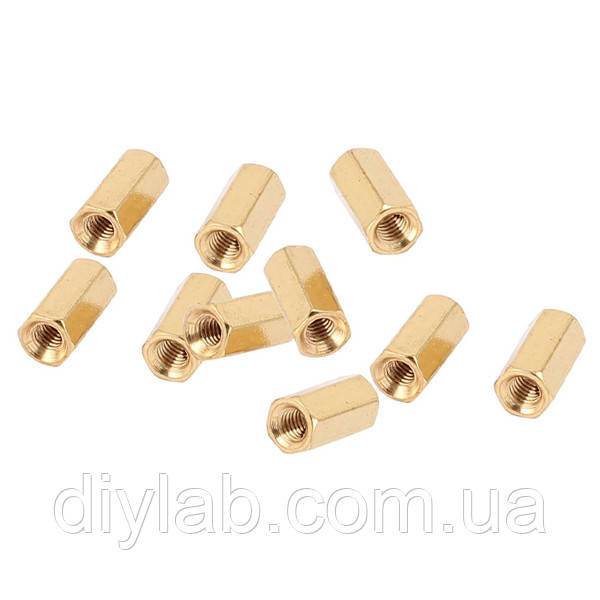 Латунна стійка М3, 10мм, гайка-гайка, 10шт