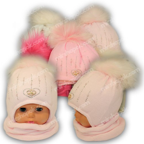 Дитячий комплект — шапка та шарф (хомут) для дівчинки, p. 44-46, Ambra (Польща), утеплювач Iso Soft, C26, фото 1