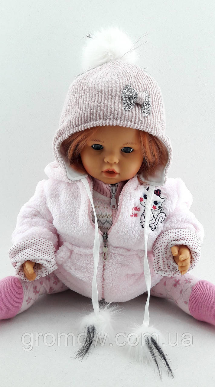 Оптом шапка дитяча 50-52 розмір ангора помпонами шапки дитячі головні убори опт рожевий (ОРШ56), фото 1