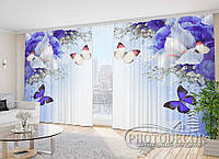Фото Шторы "Ирисы и бабочки" 2,7*4,0м (2 полотна по 2,0м), тесьма
