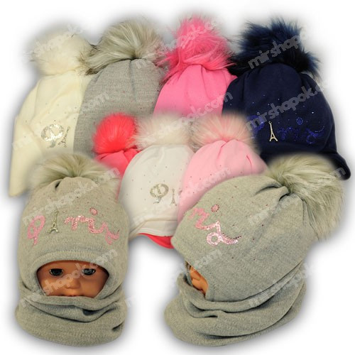 ОПТ Дитячий комплект — шапка та шарф (хомут) для дівчинки, p. 48-50, Ambra (Польща), утеплювач Iso Soft, N50 (5 шт./набір), фото 1