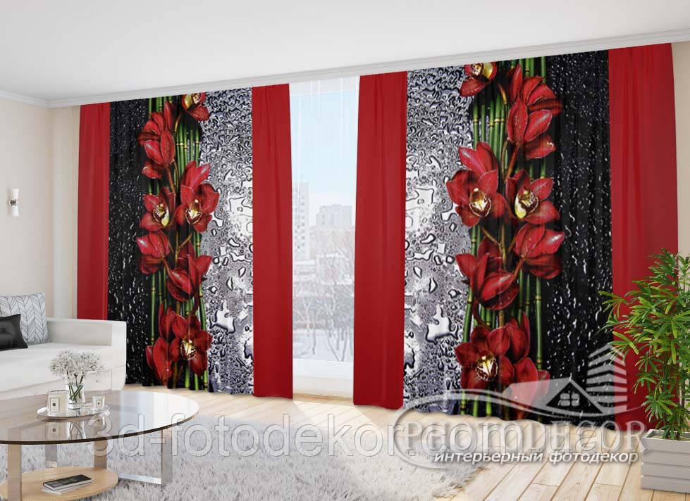 Фото Штори "Крапля краси. Червоний" 2,7м*5,0м (2 полотна по 2,5м), тасьма