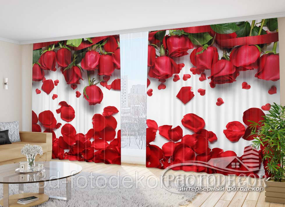 Фото Штори "Червоні троянди" 2,7м*2,9м (2 полотна по 1,45м), тасьма