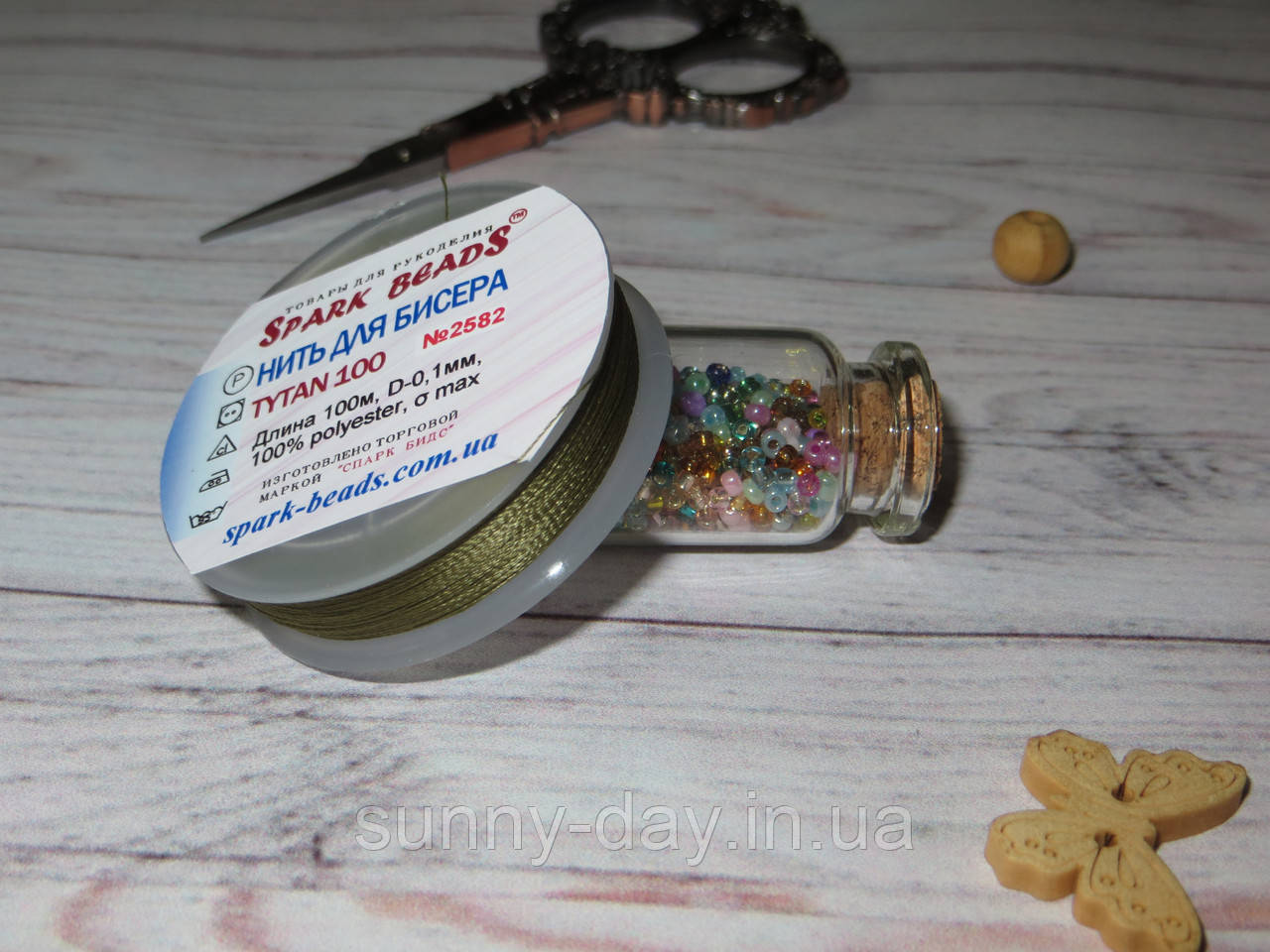 Нитка для бісеру TYTAN 100, колір No2582, болотно-зелений, 100 м, фото 1