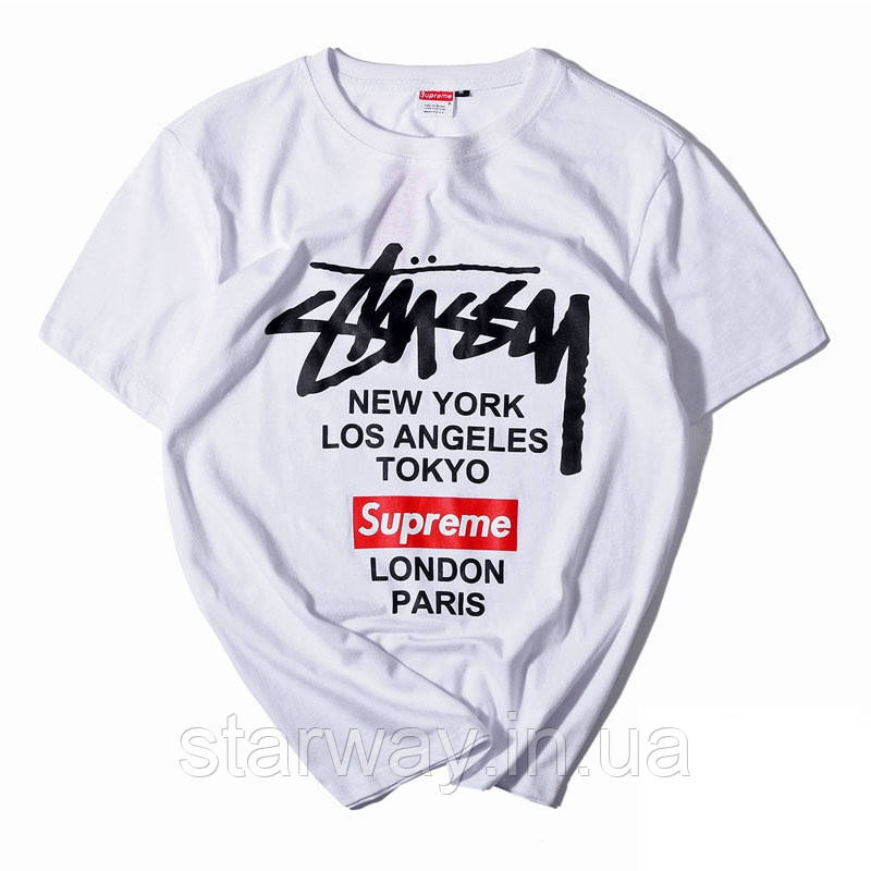 Біла футболка supreme x stussy tokyo logo