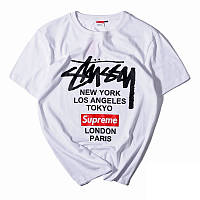 Біла футболка supreme x stussy tokyo logo