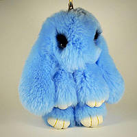 Брелок кролик із вії з натурального хутра, розмір 20 см, колір блакитний