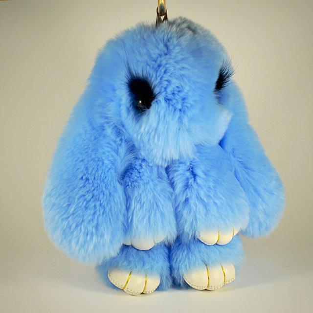 Брелок кролик с ресничками из натурального меха, размер 20 см, цвет голубой - фото 1 - id-p582443243