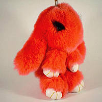 Брелок кролик із вії з натурального хутра, розмір 20 см, колір червоний