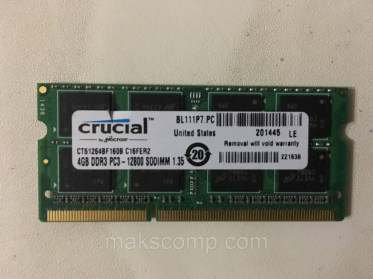 Пам'ять Crucial 4Gb So-DIMM CL9 PC3L-12800S DDR3-1600 1.35v