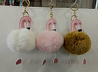 Меховый брелок Фламинго для ключей и сумок