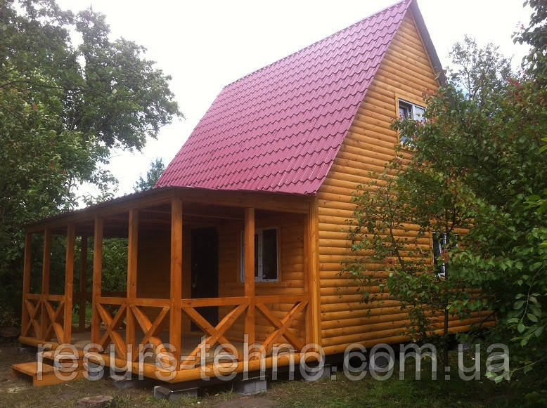 Дачний будиночок під ключ 6 м х 6 м із блокхауса з мансардою