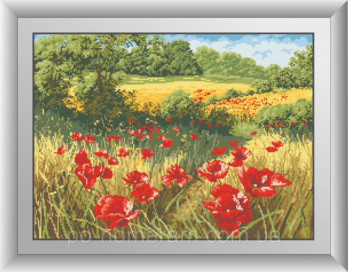 Алмазна живопис Dream Art Маки в полі (квадратні камені, повна зашивання) (DA-30395) 45 х 61 см (Без підрамника), фото 1