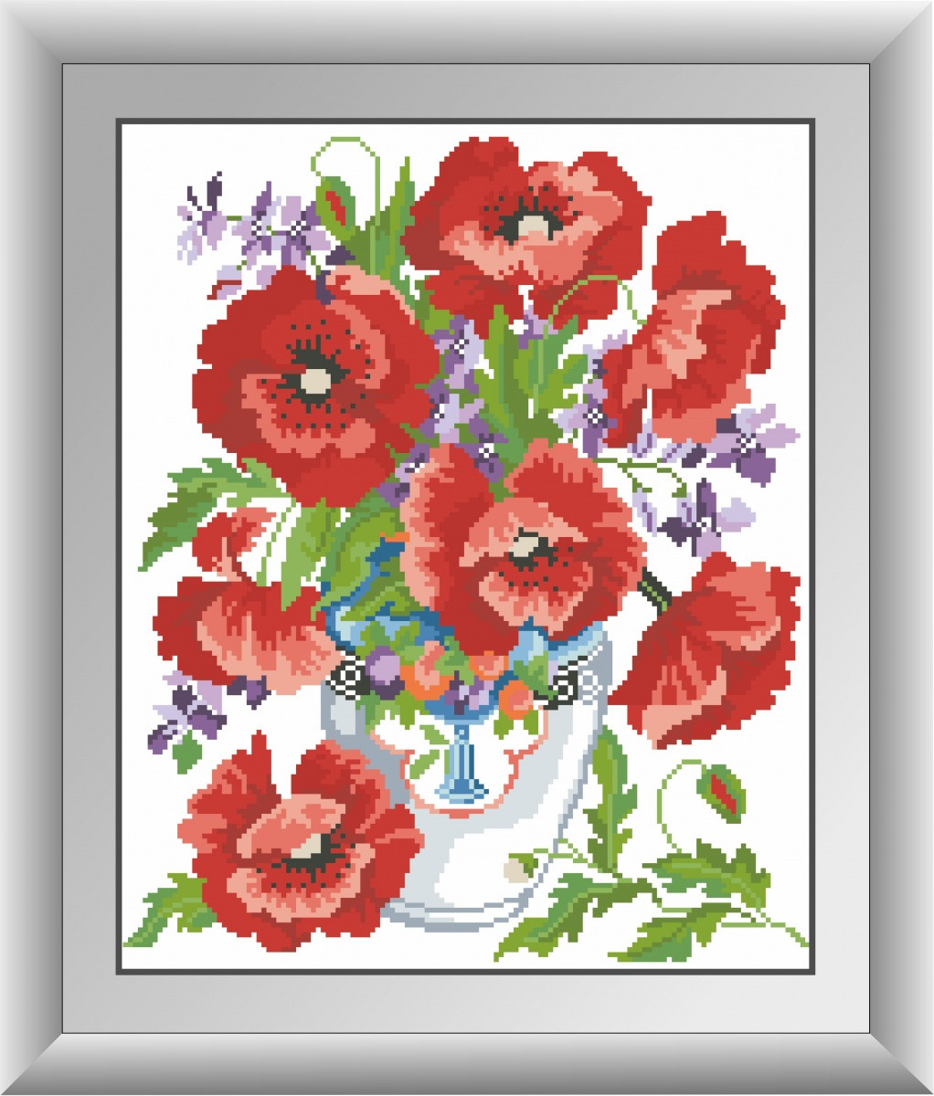 Алмазна вишивка Dream Art Вогненні маки (квадратні камені, повна зашивання) (DA-30478) 35 х 43 см (Без підрамника), фото 1