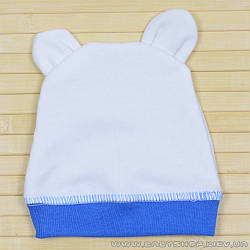 Шапочка з вушками для новонародженого (біло-блакитна)