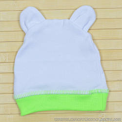 Шапочка з вушками для новонародженого (біло-зелена) розмір 68
